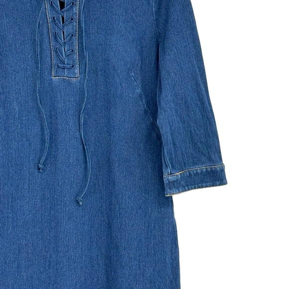 J McLaughlin Size Medium Blue Medora Cotton/Spandex Lace Up Shift Dress - Picture 5 of 11